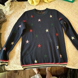 Aqua Navy Crewneck Sweater with Multicolor  Star Motif